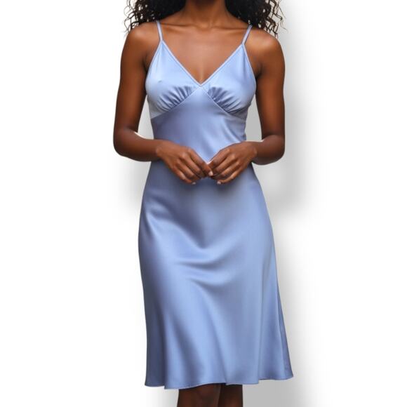 Lands End 100% Silk Maxi Slip Dress Periwinkle Blue Bias Cut Sleeveless Sz L - Picture 1 of 11